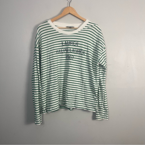 LAUREN RALPH LAUREN Women's Striped French Terry Sweatshirt Top TEDO size large - Picture 1 of 6